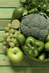 Green vegetables and fruit